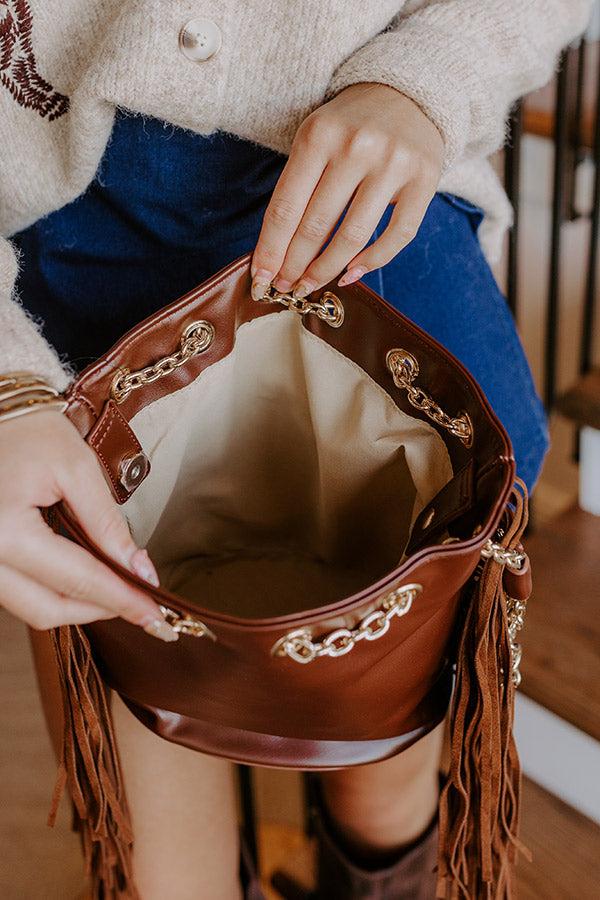 Impressions Chic Moment Faux Leather Fringe Purse In Chestnut