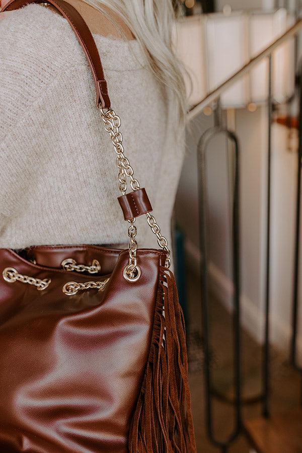 Impressions Chic Moment Faux Leather Fringe Purse In Chestnut