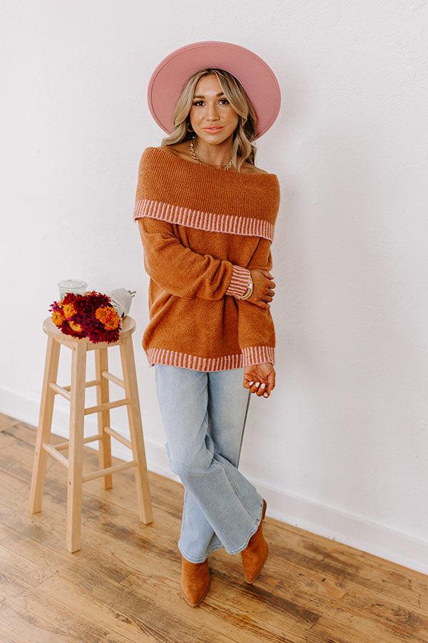 Impressions Chic Moment Off Shoulder Knit Sweater In Cinnamon
