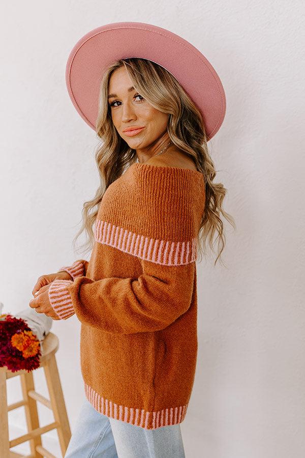 Impressions Chic Moment Off Shoulder Knit Sweater In Cinnamon
