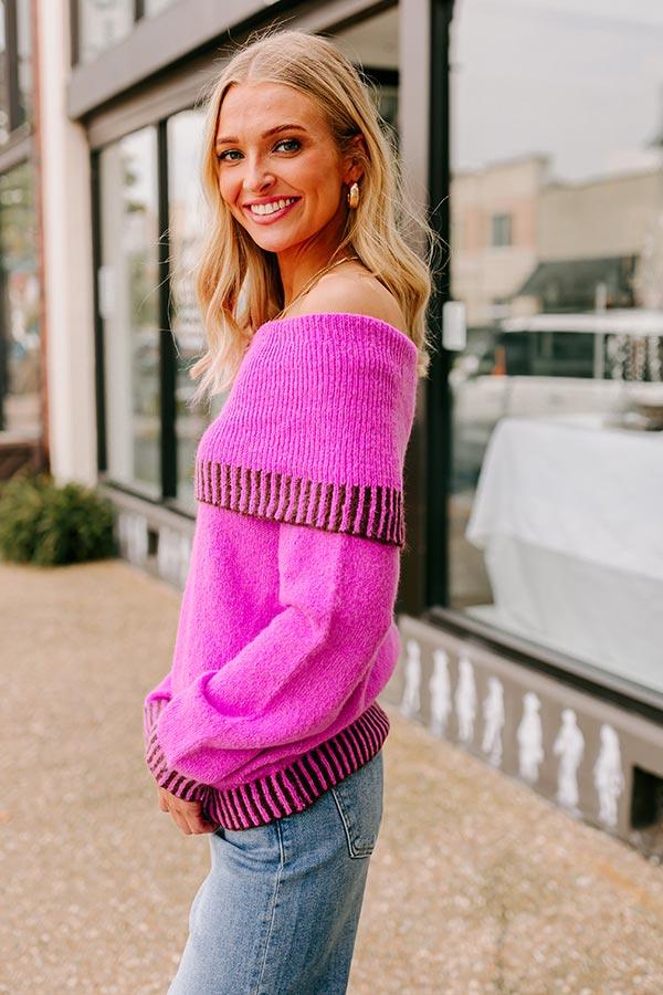 Impressions Chic Moment Off Shoulder Knit Sweater In Violet
