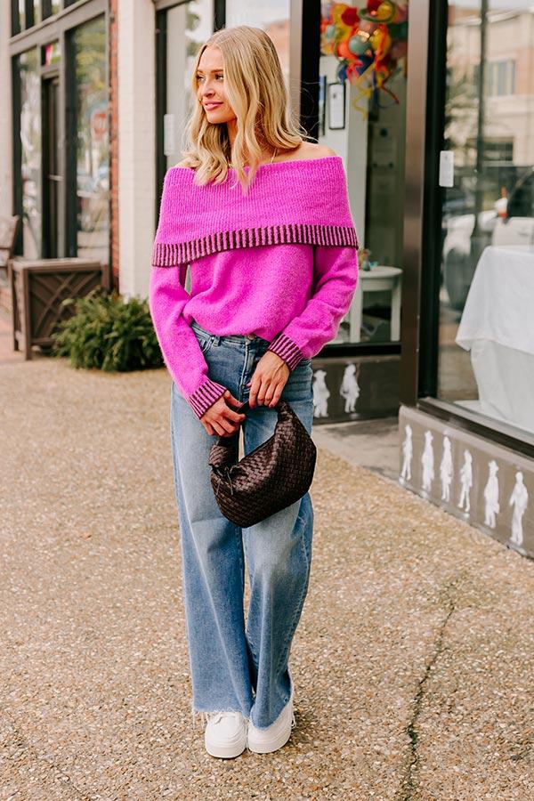 Impressions Chic Moment Off Shoulder Knit Sweater In Violet