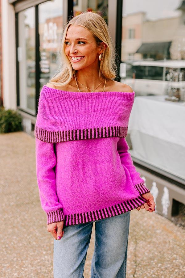 Impressions Chic Moment Off Shoulder Knit Sweater In Violet
