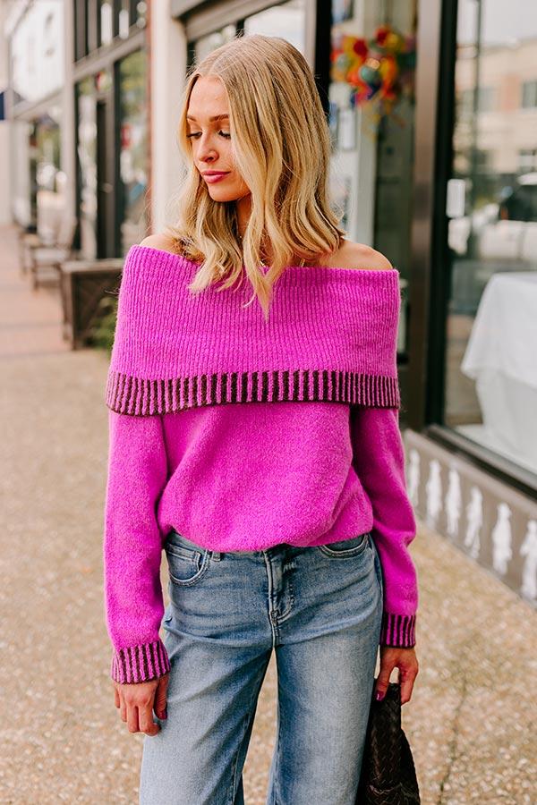 Impressions Chic Moment Off Shoulder Knit Sweater in Violet