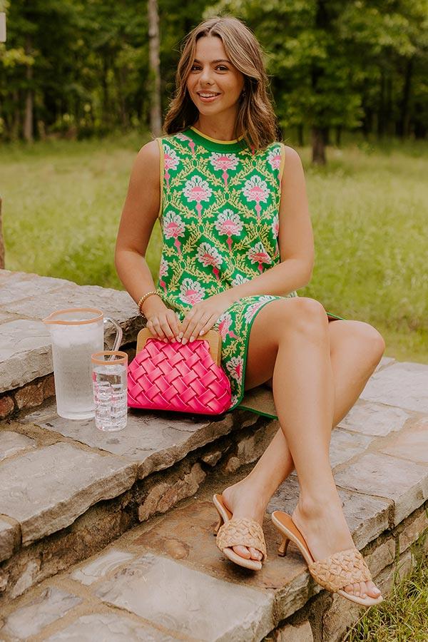 Impressions Chic Statement Floral Knit Mini Dress in Green