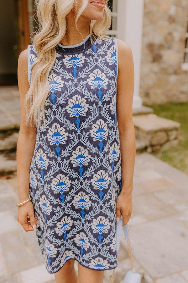 Impressions Chic Statement Floral Knit Mini Dress In Navy
