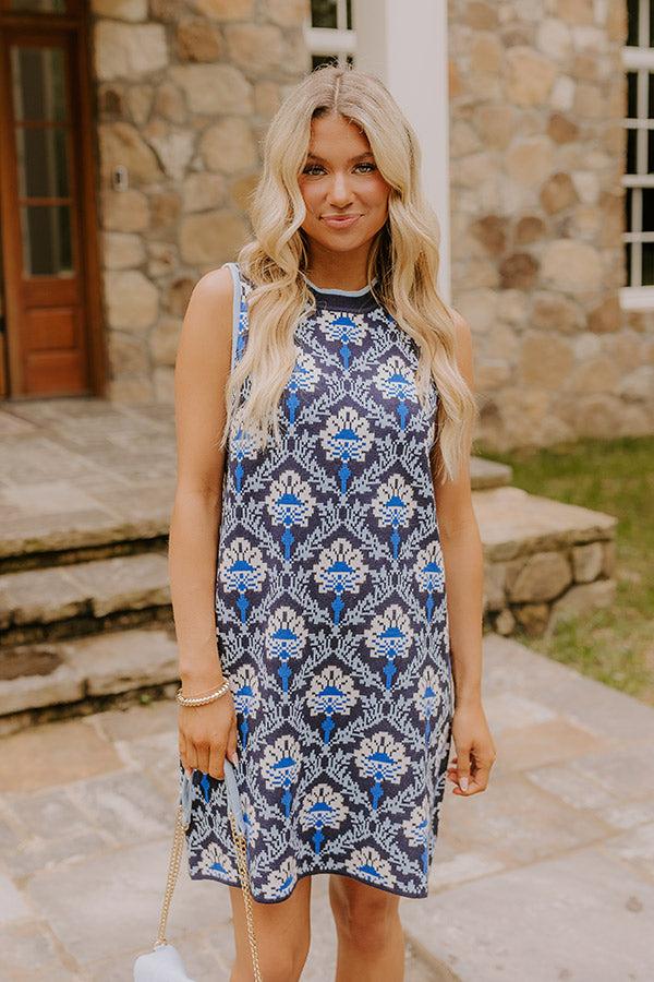 Impressions Chic Statement Floral Knit Mini Dress In Navy