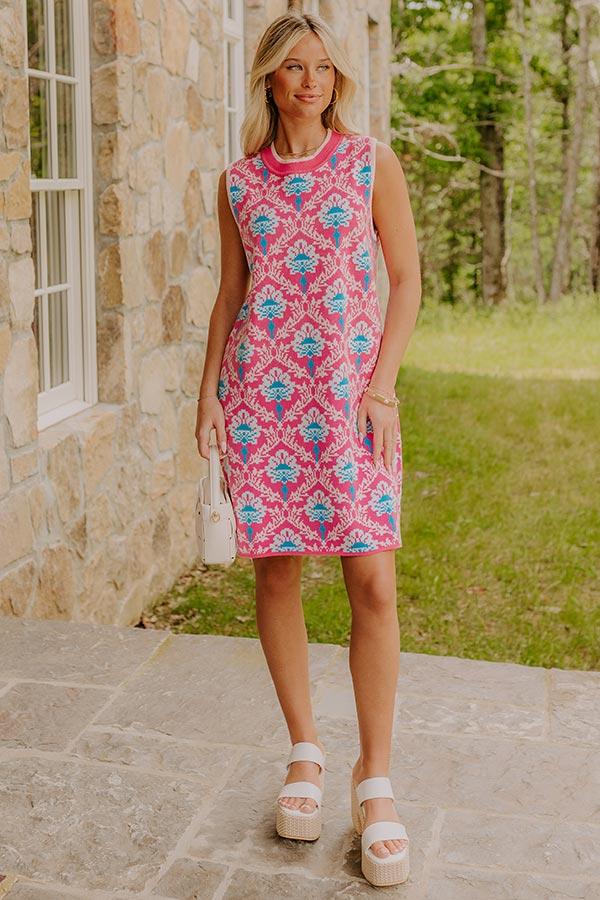 Impressions Chic Statement Floral Knit Mini Dress In Pink