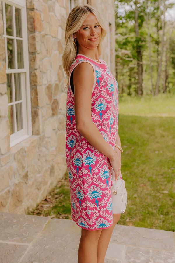 Impressions Chic Statement Floral Knit Mini Dress In Pink