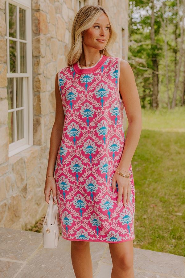 Impressions Chic Statement Floral Knit Mini Dress In Pink