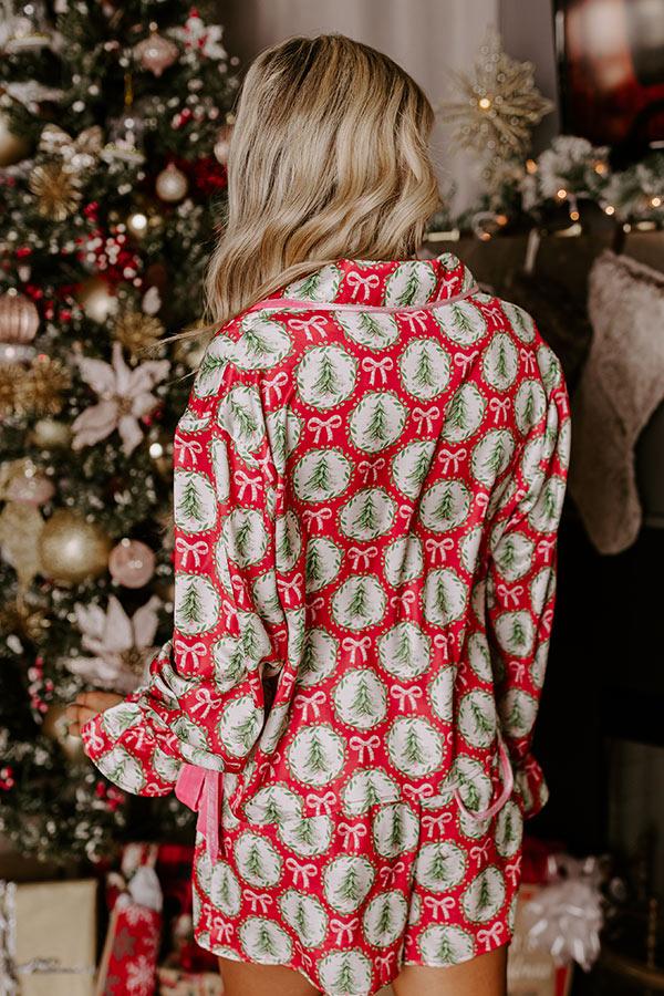 Impressions Christmas Dreaming Satin Pajama Top In Red