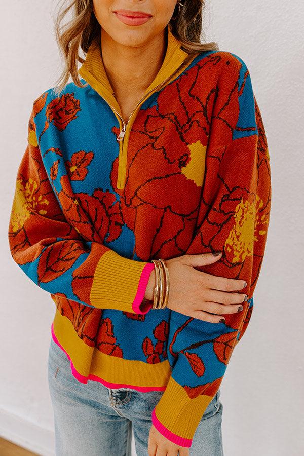 Impressions Cider And Sunsets Floral Sweater In Blue