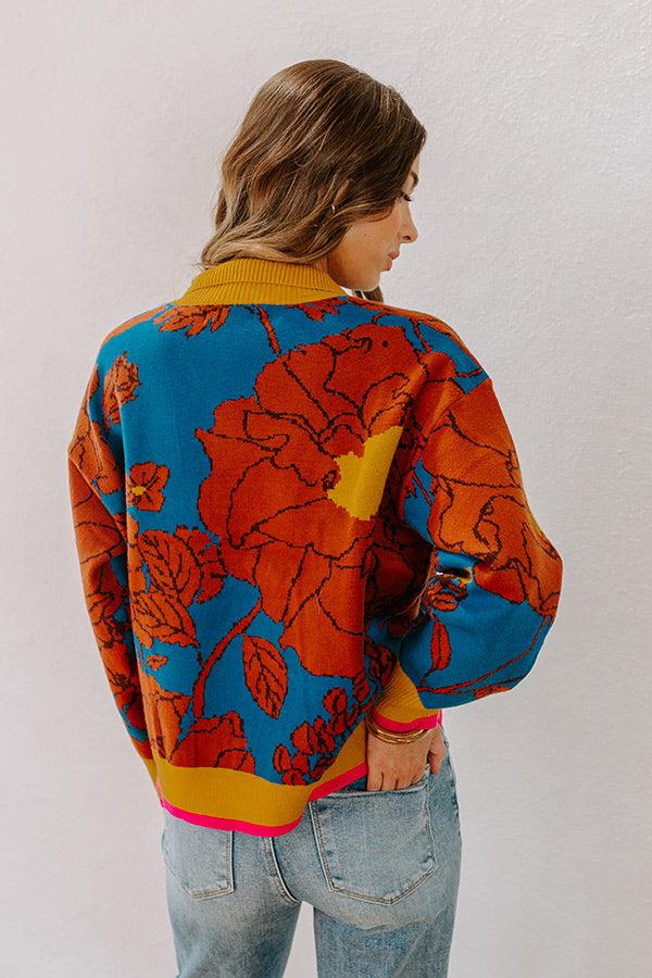 Impressions Cider And Sunsets Floral Sweater In Blue
