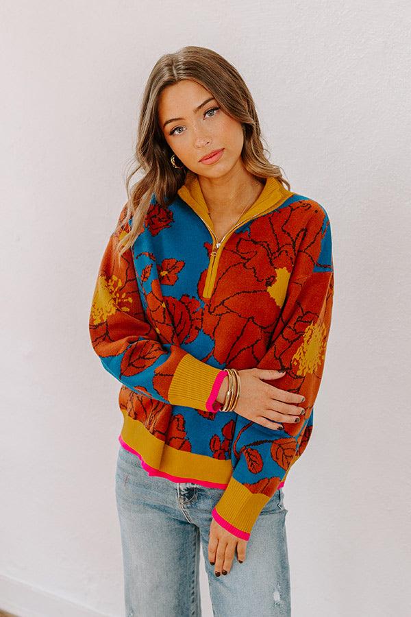 Impressions Cider And Sunsets Floral Sweater In Blue