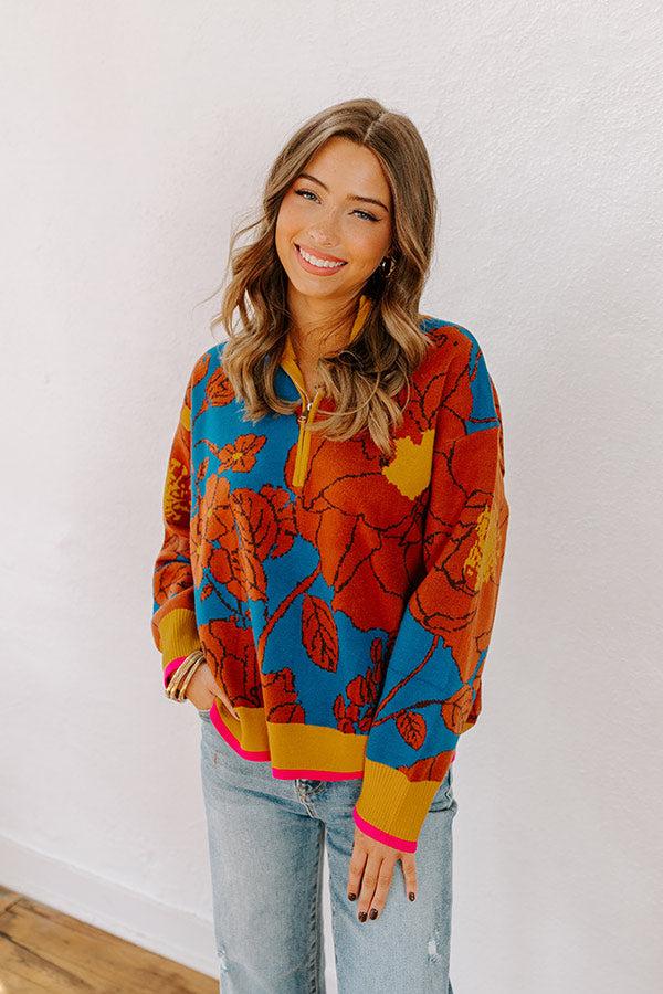 Impressions Cider And Sunsets Floral Sweater in Blue