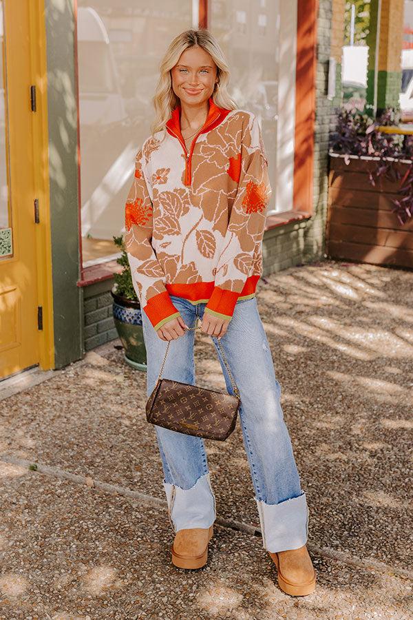 Impressions Cider And Sunsets Floral Sweater In Orange