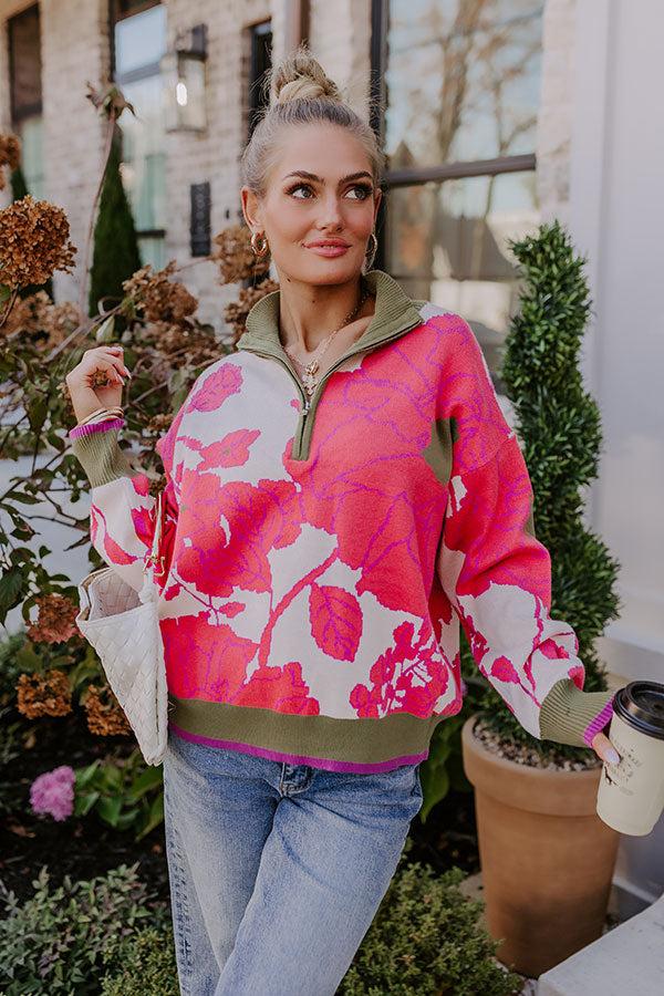 Impressions Cider And Sunsets Floral Sweater in Pink