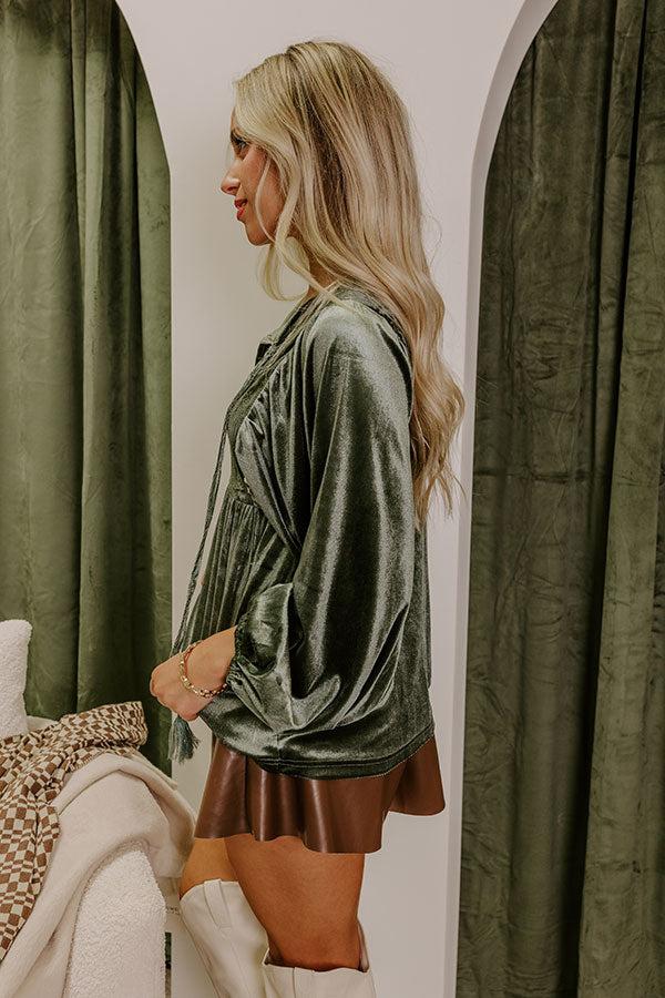Impressions Cider And Sunsets Velvet Babydoll Top In Olive