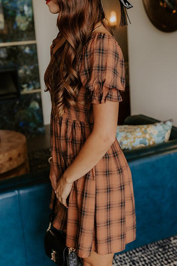 Impressions Cider Season Smocked Mini Dress In Cinnamon