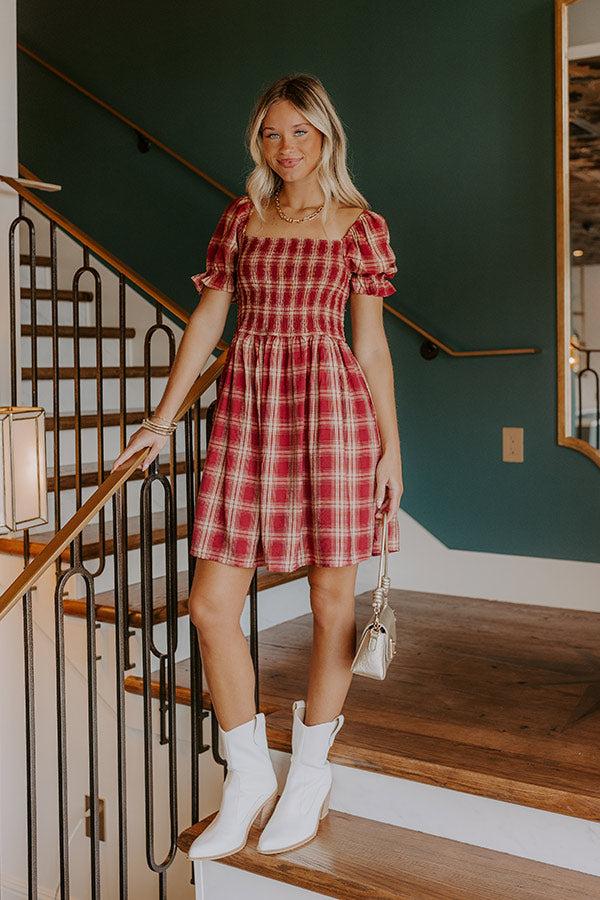 Impressions Cider Season Smocked Mini Dress In Wine