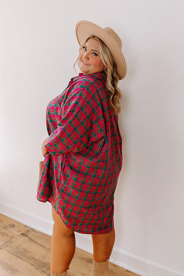 Impressions Cider Sippin' Oversized Plaid Mini Dress In Pink Curves