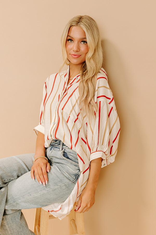 Impressions Cider Sippin' Oversized Stripe Button Up