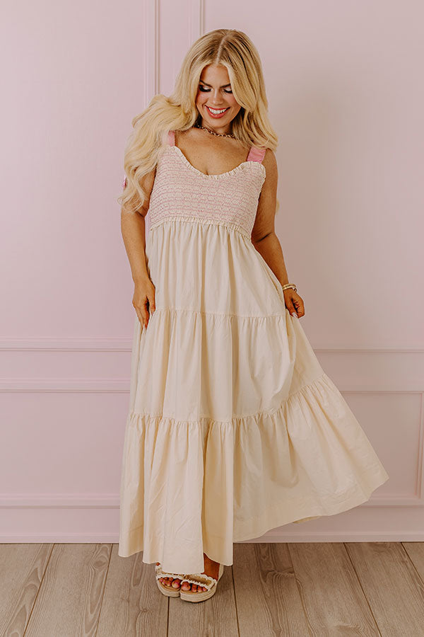 Impressions Classic Cutie Smocked Maxi Dress In Cream Curves