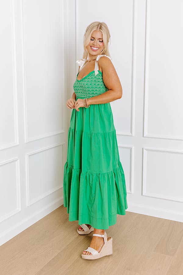 Impressions Classic Cutie Smocked Maxi Dress In Kelly Green Curves