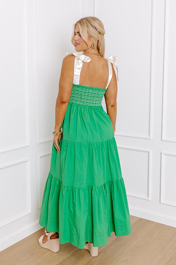 Impressions Classic Cutie Smocked Maxi Dress In Kelly Green Curves
