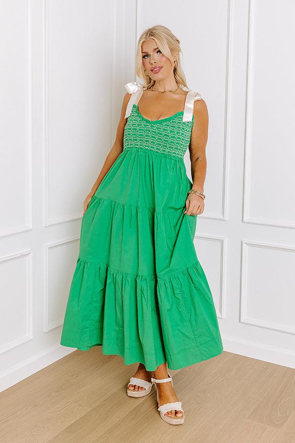 Impressions Classic Cutie Smocked Maxi Dress in Kelly Green Curves