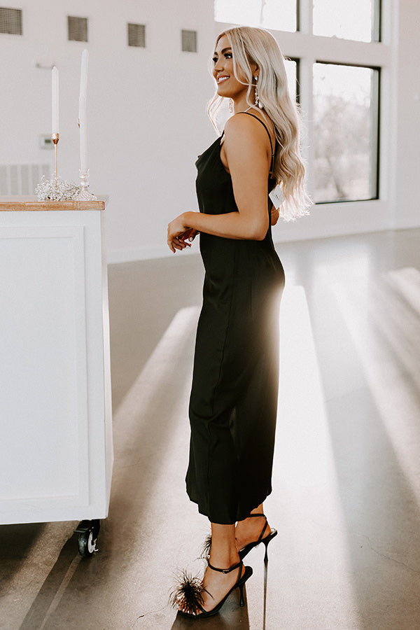 Impressions Classy And Confident Satin Midi In Black