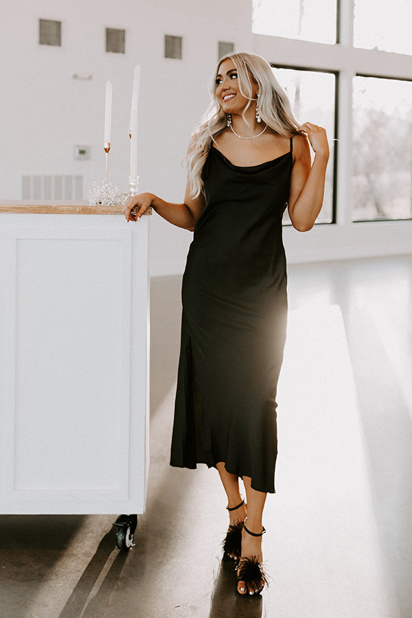 Impressions Classy And Confident Satin Midi In Black