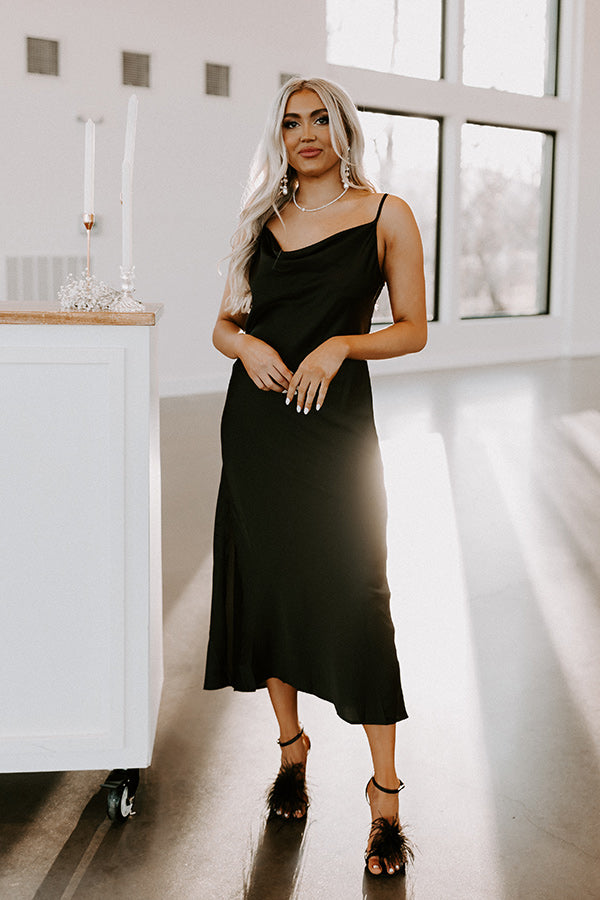 Impressions Classy And Confident Satin Midi In Black