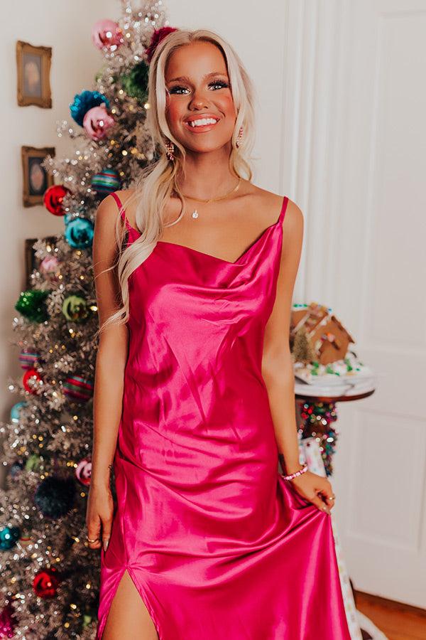 Impressions Classy And Confident Satin Midi In Fuchsia