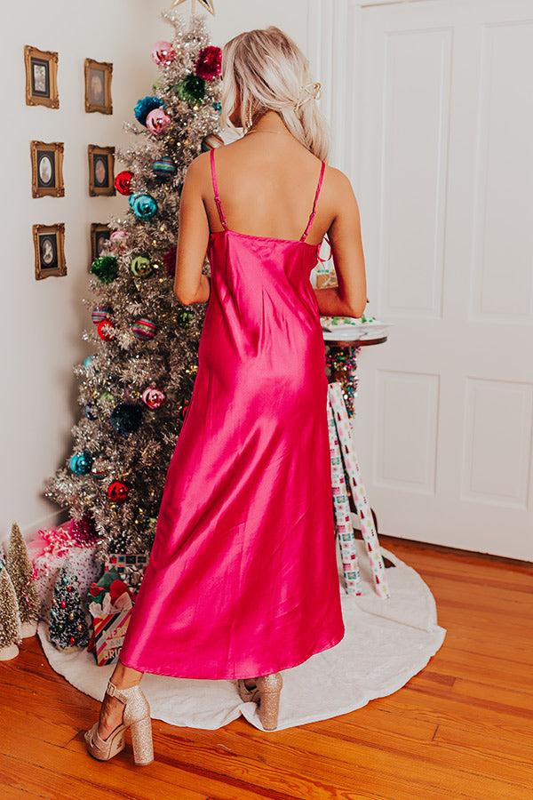 Impressions Classy And Confident Satin Midi In Fuchsia