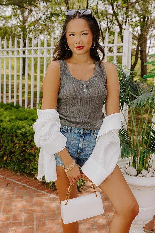 Impressions Coastal Brunch Linen-Blend Henley Top In Grey