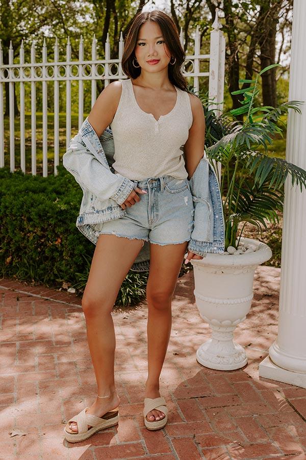 Impressions Coastal Brunch Linen-Blend Henley Top In Oatmeal