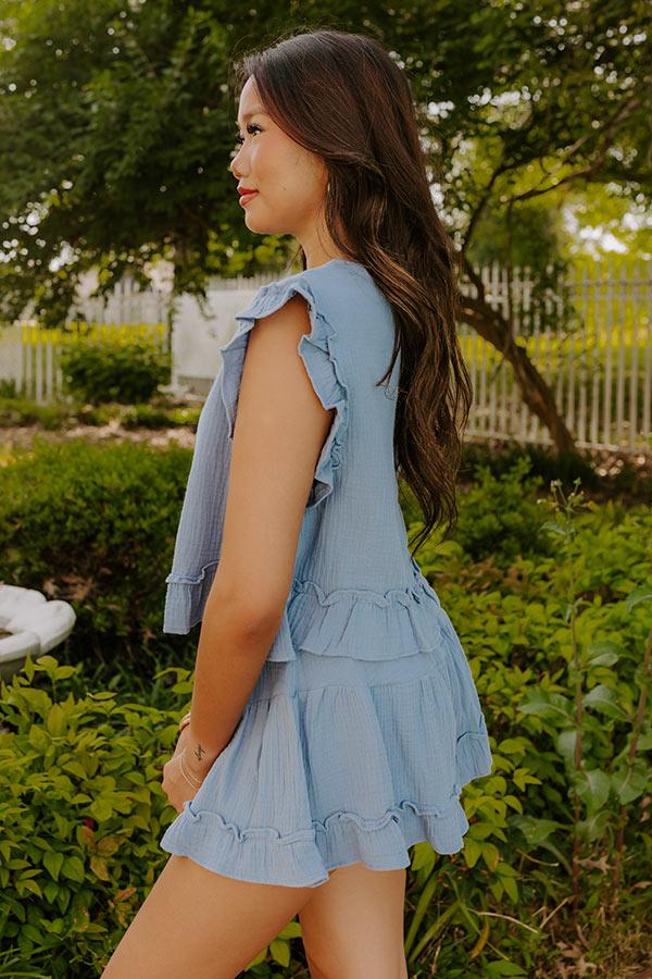 Impressions Coastal Muse Gauze Ruffle Top In Airy Blue