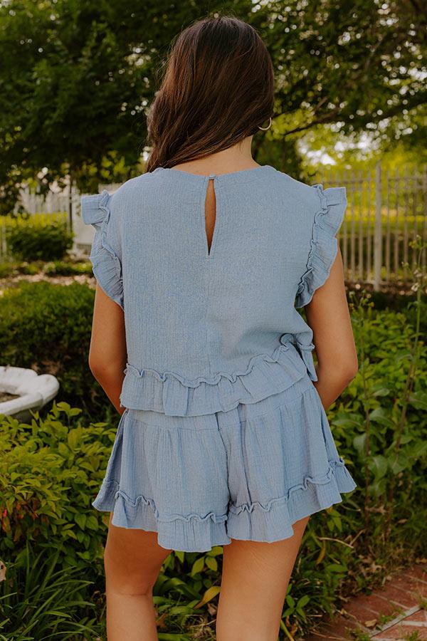 Impressions Coastal Muse Gauze Ruffle Top In Airy Blue