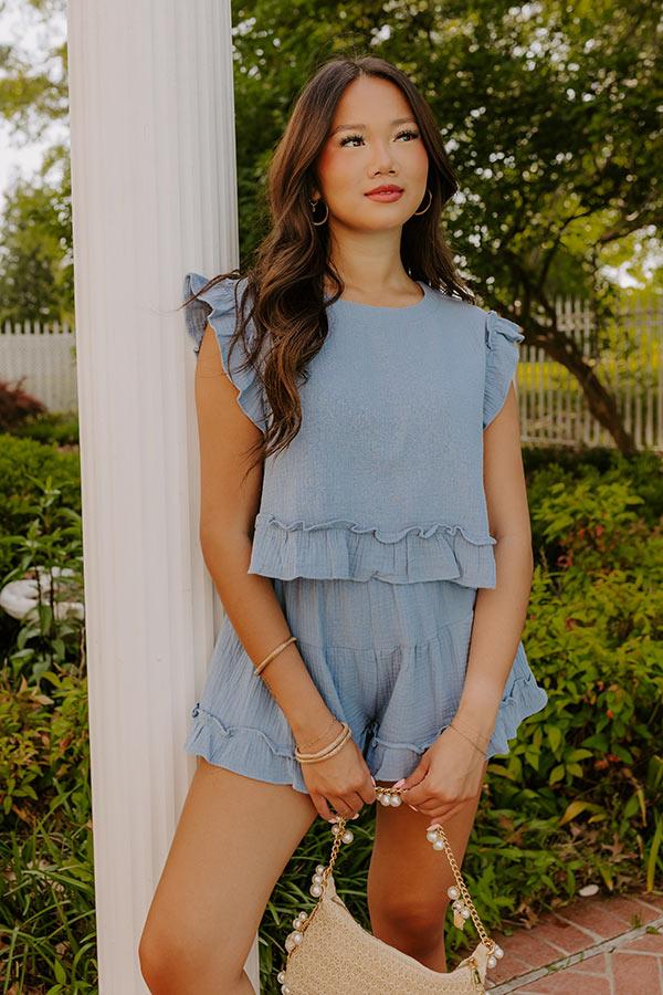 Impressions Coastal Muse Gauze Ruffle Top In Airy Blue