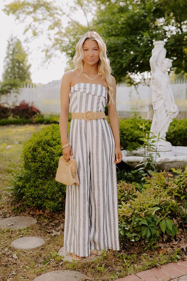 Impressions Coastal Stroll Linen-Blend Stripe Jumpsuit