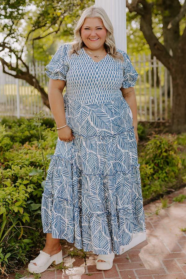 Impressions Coastal Stroll Smocked Maxi Dress Curves