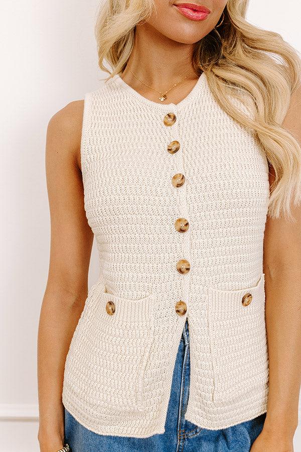 Impressions Coastal Town Charm Knit Vest Top In Cream