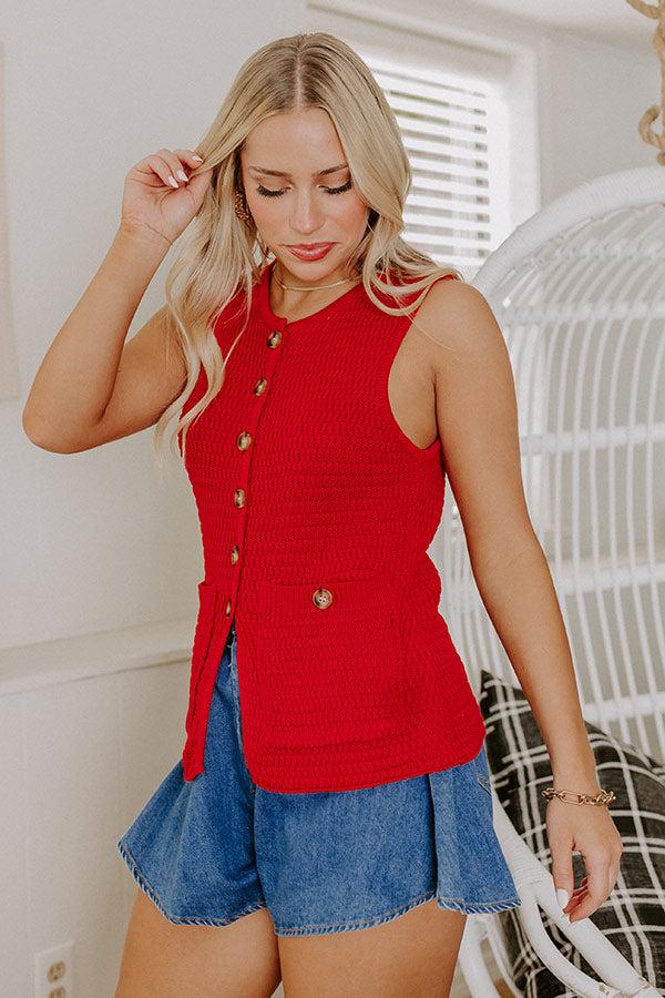 Impressions Coastal Town Charm Knit Vest Top In Red