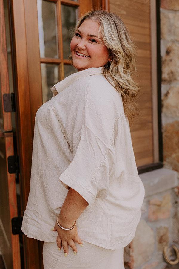 Impressions Coastal Town Linen-Blend Button Up Curves