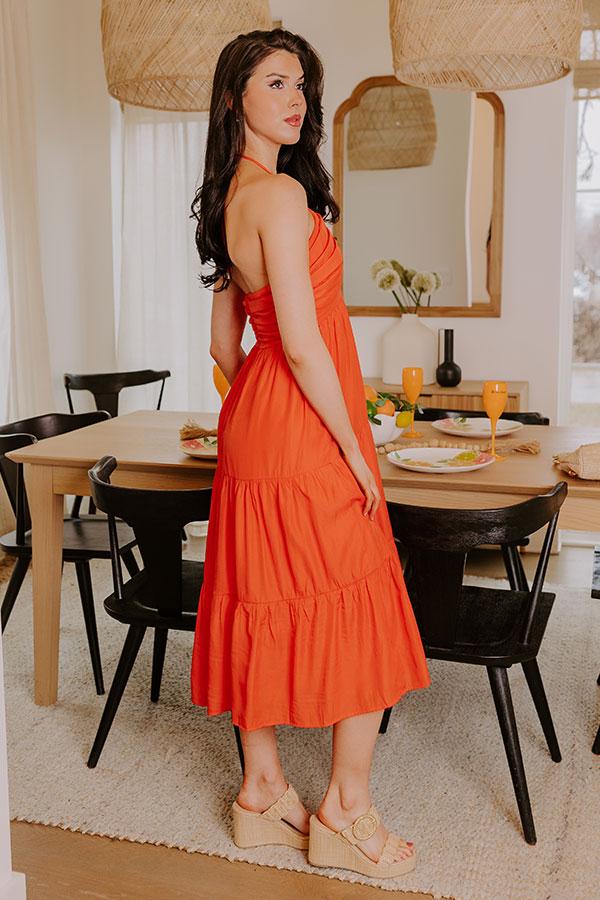 Impressions Coastal Views Halter Midi Dress In Tangerine