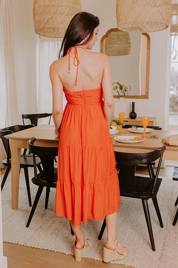 Impressions Coastal Views Halter Midi Dress In Tangerine