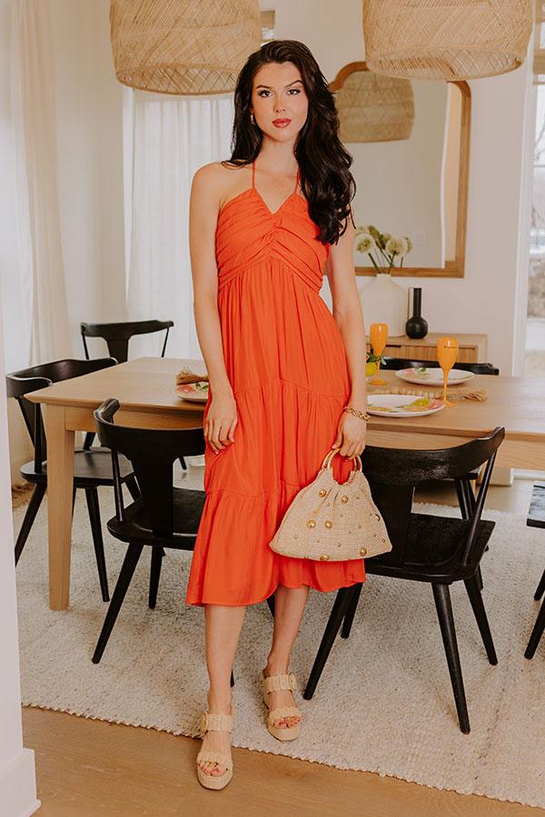 Impressions Coastal Views Halter Midi Dress in Tangerine
