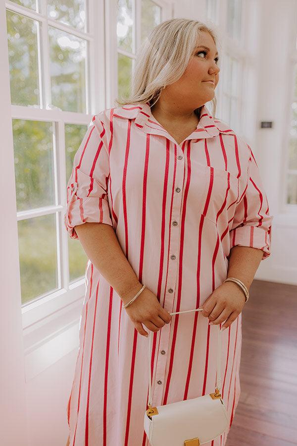Impressions Coastline Chic Stripe Midi Dress Curves