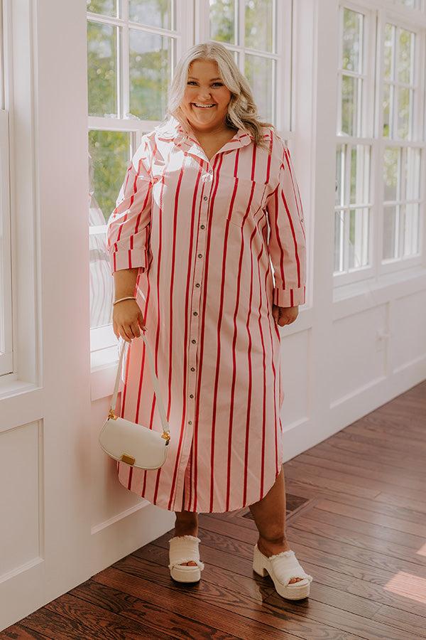 Impressions Coastline Chic Stripe Midi Dress Curves